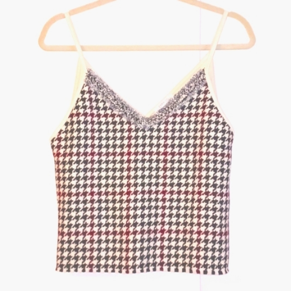 Zara Basic Houndstooth Faux Suede Camisole Top in Size Small